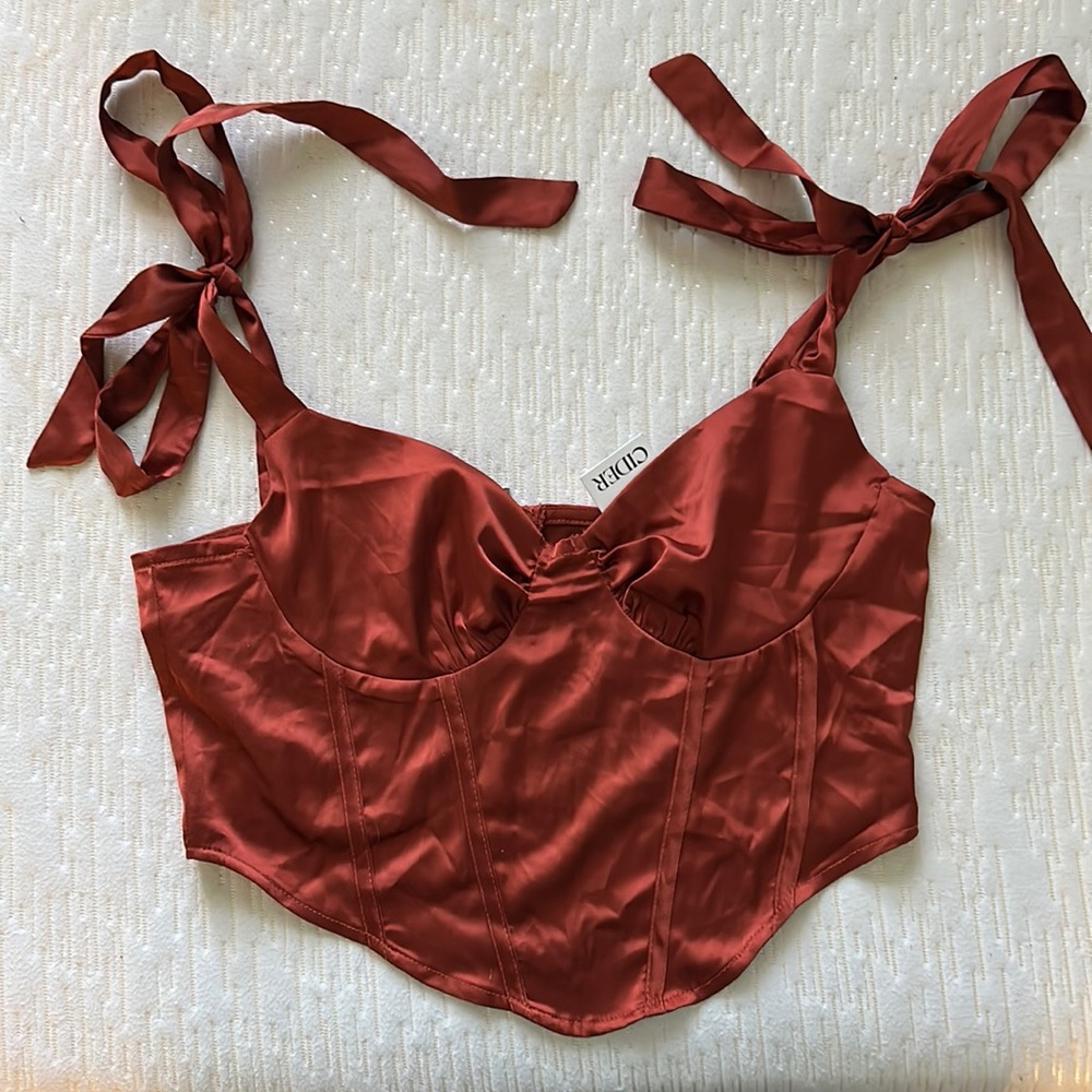Cider Red Tie Shoulder Corset Top